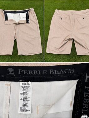 ⛳️ Pebble Beach Golf Shorts Men’s 38 Beige Performance Stretch Flat Front 🏌️